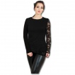Top femme goth-rock à manche dentelle et coupe diagonale