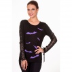 Top femme gothique à manches lacées et chauves-souris mauves