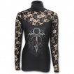 Top femme gothique à col roulé et dentelle avec pieu et lit de roses