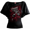 Top femme manches kimono  chaton sur lit de roses rouges