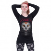 Top femme manches longues à chat style catrina mexicaine