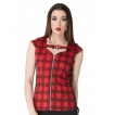 Top femme punk-rock Jawbreaker  tartan rouge et noir  cranes