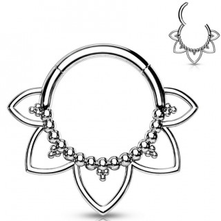 Anneau charnire  fleur tribale en acier haute prcision (septum, hlix, lobe...)