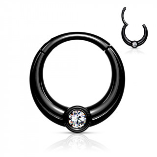 Anneau charnire en acier noir  strass style lunaire