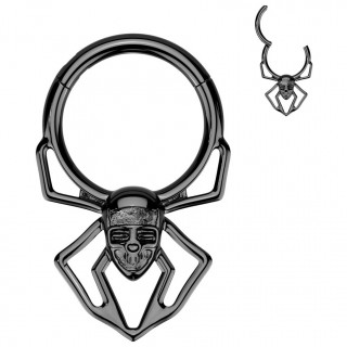 Anneau charnire noir Araigne Skull en acier haute prcision (oreille, septum...)