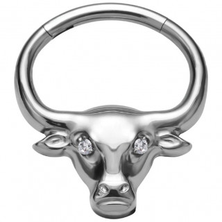 Anneau charnire Taureau Titane serti (septum, lobe, daith...)