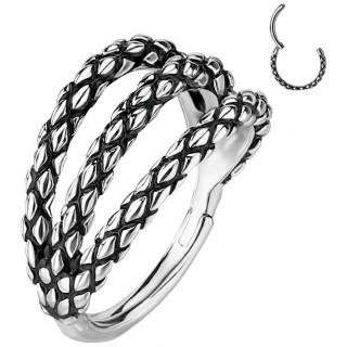 Anneau  charnire tripl en acier aspect peau de serpent Argent