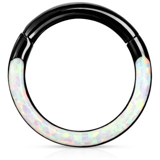 Anneau segment clipsable noir à arc d'Opale Blanche (acier haute précision)