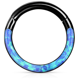 Anneau segment clipsable noir à arc d'Opale Bleue (acier haute précision)