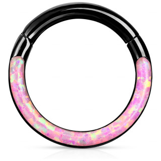 Anneau segment clipsable noir à arc d'Opale Rose (acier haute précision)