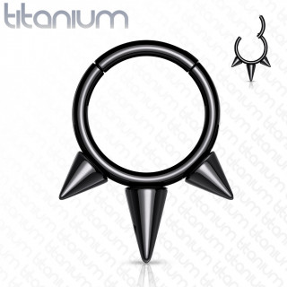 Anneau titane Noir  charnire et spikes (septum, oreille...)