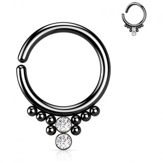 Anneau tordable Noir en acier  perles et duo de strass