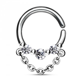 Anneau tordable  strass, billes et chainette (septum, oreille...)