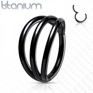 Anneau triple en Titane Noir  charnire (helix, lobe...)