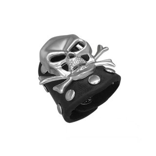 Bague cuir tte de mort pirate