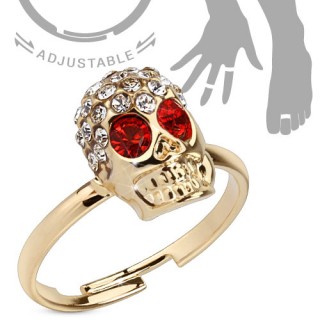 Bague d'orteil ajustable en laiton  tte de mort aux yeux rouges