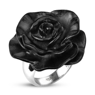 Bague femme acier Ã  rose noire