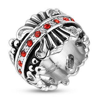 Bague femme acier fleur de Lys  bandeau serti