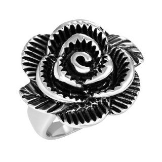 Bague femme acier fleur noire sculpte