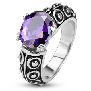 Bague femme acier style antique  pierre violette