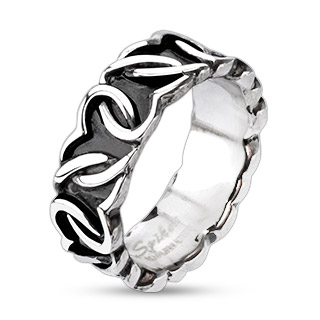 Bague femme en acier noirci  coeurs croiss