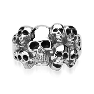 Bague gothique homme acier avec 10 ttes de morts