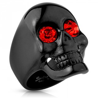 Bague homme  tte de mort noire aux yeux rouges