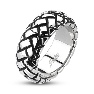 Bague homme acier  bandes tisses