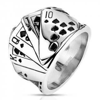 Bague homme acier  5 cartes suite royale poker