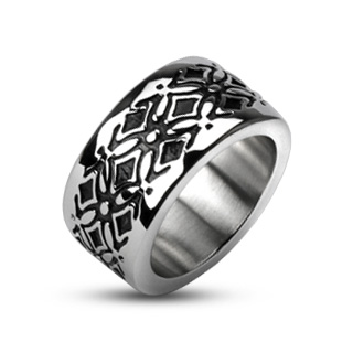 Bague homme acier  gravures mystiques