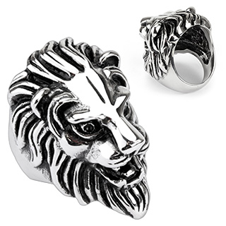 Bijoux gothiques - Achat Bague homme acier Ã  tÃªte de lion sculptÃ©e ...