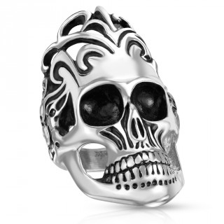 Bague homme acier  tte de mort florale et petits cranes