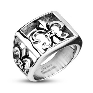 Bague homme acier ajoure  fleurs de lys