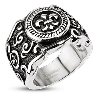 Bague homme acier avec cusson  fleur de Lys