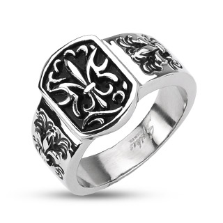 Bague homme gothique avec fleur de lys