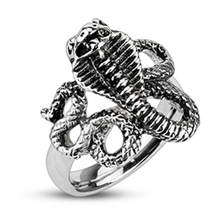 Bague homme acier avec serpent Cobra