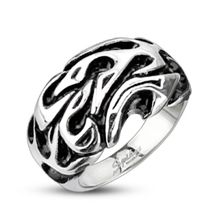 Bague homme acier avec vagues de flammes