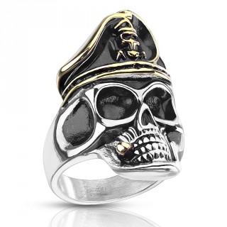 Bague homme acier  crane Capitaine de navire