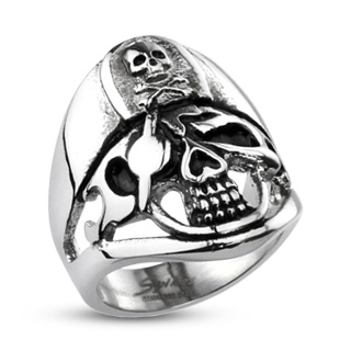 Bague homme acier crane capitaine pirate