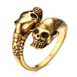 Bague homme acier dor  cranes de serpents humanoides