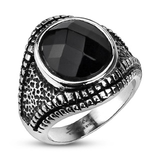 Bague homme acier Ã©caillÃ©e Ã  Onyx