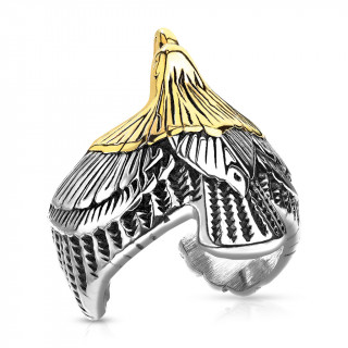 Bague homme acier en forme d'aigle  tte dore