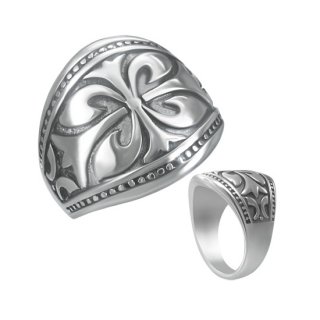 Bague homme acier fleur de Lys en relief