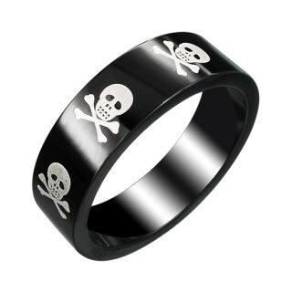 Bague homme acier noire avec squelette pirate