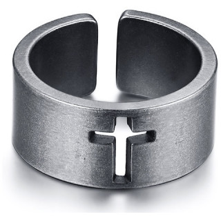 Bague homme acier ouverte  croix latine