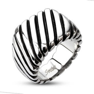 Bague homme acier style chevalire aspect cordage