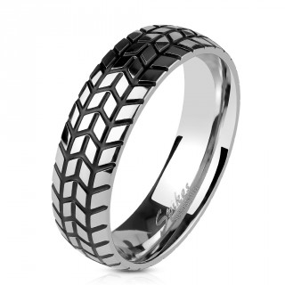 Bague homme acier style pneu de moto