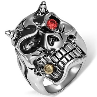 Bague homme acier tte de dmon avec cigare et oeil rouge