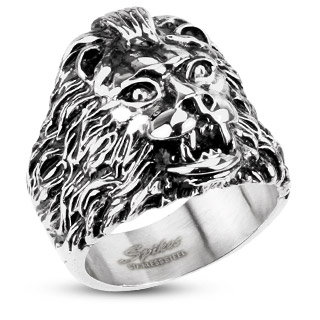 Bague homme acier tÃªte de lion Ã  large criniÃ¨re