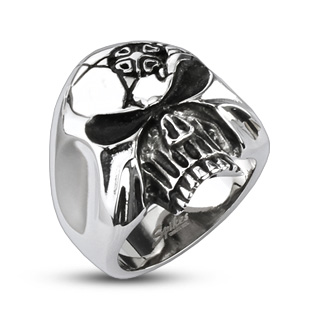 Bague homme acier tte de mort  front tatou